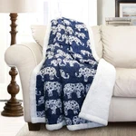Lush Decor Navy Elephant Parade Throw Fuzzy Reversible Sherpa Blanket 60 X 50. Fixed Price $45.49.