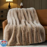 Newcosplay Faux Fur Throw Blanket Brown White Luxury Fluffy Thick. Fixed Price $74.99.