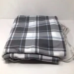 Mainstays Fleece Heated Electric Throw Blanket White Gray Blue Plaid Controller. Fixed Price $49.99.