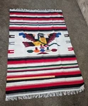 Vintage Mexican Serape Woven Blanket Throw 87X58 Red Eagle Snake Wool. Fixed Price $39.99.