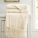 White Boho Throw Blankets Textured Big Knitted Chunky Vintage Luxury. Fixed Price $64.98.