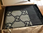 Nib Gucci Gg Motif Logo Brown Tan Throw Blanket Afghan Designer Italy Wool. Fixed Price $865.00.