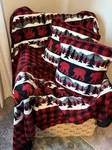 Denali Red/black Checkered Throw With 2 Matching Pillows Bear - Vgc. Fixed Price $125.00.