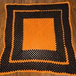 Handmade Crocheted Afghan Orange Black Throw Blanket 56" X Fall Halloween. Fixed Price $29.99.