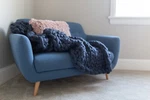 Lane And Mae Chunky Knit Lg 60X80 Pure Merino Wool 19 Micron Blue Graphite. Fixed Price $199.00.