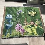 Disney Pixar Bug Life Woven Throw Blanket Fringe Afghan Promo Rare 45X54. Fixed Price $100.00.