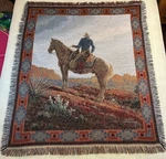 Vtg Mohawk Home Jack Terry Western Cowboy Woven Tapestry Throw Blanket 51X56 Usa. Fixed Price $52.95.