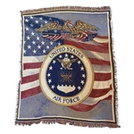 United States Air Force Woven Throw Blanket American Flag Eagle Fringed 49X59. Fixed Price $68.00.