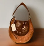 New Johnny Was Brown Leather & Suede Bag Purse Shoulder Tote Tassels Embroidered. Fixed Price $289.00.