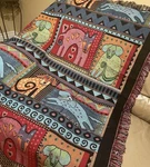 Vtg Laurel Burch Mythical Dogs Throw Blanket Tapestry Fringe 100% Cotton 54 X 66. Fixed Price $47.89.