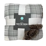Martha Stewart Collection Flannel Faux Fur Throw 50" 60" Plaid Ivory / Gray. Fixed Price $30.94.