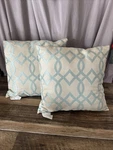 Pair Victoria Classics 18" Square Throw Pillows Geometric Pattern Lt Blue/cream. Fixed Price $45.00.