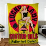 Vintage Style Retro Lucky Lady Motor Oil Ultra-soft Micro Fleece Blanket. Fixed Price $65.99.