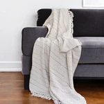 Homeroots White & Beige Cotton Blend Woven Striped Throw Blanket With Fringe. Fixed Price $12.38.