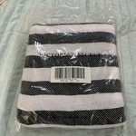 Victoria Secret Pink Throw Blanket Striped Logo Black White Nip Cozy Soft. Fixed Price $34.99.
