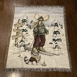Moose Skiing Snow Tapestry Blanket Throw Vintage Winter Christmas. Fixed Price $31.58.