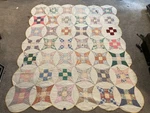 Glorified Nine Patch Quilt Hand Stitched Scalloped Improved Wedding Ring 67X80. Fixed Price $174.99.