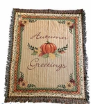 Manual Woodworkers & Weavers Autumn Greetings Tapestry Fringed Throw Blanket New. Fixed Price $37.00.