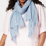 Dkny Donna Karan Womens Pareo Scarf Light Blue With Metallic Stripes. Fixed Price $9.95.
