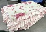 Simply Shabby Chic Floral Plush Blanket Twin 68"X92" Pink Satin Ruffle Guc. Fixed Price $319.90.