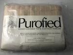 Vintage Purofied Hand Loomed 100% Cotton Throw 50" X 60" Tan Pink Blue Nos. Fixed Price $7.00.