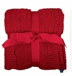 New Simplicity 50" X 60" Blanket: Red Cable Knit With White Lambswool Lining. Fixed Price $20.00.