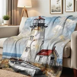 Lighthouse Print Throw Blanket Coastal Flannel For Couch Bed Nautical.... Fixed Price $47.40.