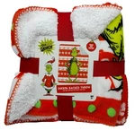 Franco Dr. Seuss The Grinch Throw Blanket, Sherpa Backed, 46 X 60 Inches, Red. Fixed Price $45.00.