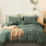 New Anthro Green Vintage Style Cotton Queen King Bedding Duvet & Sham Set. Fixed Price $175.50.