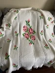 Vintage Crochet Floral Throw Blanket 53X62 Cottagecore Pink Roses. Fixed Price $74.99.