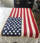 Afghan Throw American Flag Homemade Red White & Blue 50 Stars 34X60. Fixed Price $48.00.