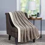 Bedford Home Coffee Faux Jacquard Rabbit Fur Throw Blanket With Sherpa Back-l.... Fixed Price $43.57.