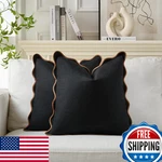 Mayler Yee Scalloped Throw Pillow Cover Black Brown 18X18 Boho Decor. Fixed Price $34.99.