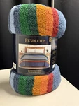Pendleton Sherpa Fleece Serape Stripe Blue Queen 98 X 92 Size Blanket New. Fixed Price $79.99.