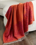 Etro Lagos Wool Fringed Jacquard Frame Pattern Throw Blanket, Orange. Fixed Price $549.00.