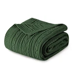 Forest Green Cable Knit Throw Blanket Queen Size Bed Couch Sofa, Super. Fixed Price $61.23.