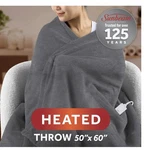 Sunbeam Electric Heated Throw Blanket Gray Fleece 4 Settings, 50X60. Fixed Price $26.99.