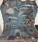 Underwater Ocean Theme Tapestry Blanket Turtle Dolphin Seal Ray Seahorse 50X66". Fixed Price $49.99.