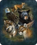 Animal Collage Wolf Eagle Bear Fox Cat Art Mink Faux Fur Soft Blanket Queen Full. Fixed Price $59.99.