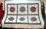Quilted Blanket 60 X 50" Red Green Multi Color With Star Pattern Floral Edging. Fixed Price $26.95.