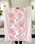 Pink Roses Printed Plush Valentine Blanket Floral Romantic Decor. Fixed Price $60.00.