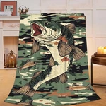 Bass Blanket Fishing Throw Soft Warm Cozy Camo Fishes Fleece 40X50 Inch. Fixed Price $33.90.