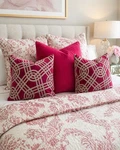Set Of 3 Designer Throw Pillows Down Filled Pink Velvet Euro + Geometric Covers. Fixed Price $40.00.