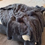 Peace Love World Mega Luxe Cable Knit Pom Gray Throw Blanket Heavy Cozy Euc. Fixed Price $110.00.