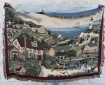 Vintage Goodwin Weavers Tapestry Throw Lighthouse Ship Sea Town By Linda Stocks. Fixed Price $24.00.