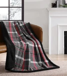 Eddie Bauer Cotton Flannel/shearling Reverse Throw Blanket - Winslow Grey/red. Fixed Price $39.99.