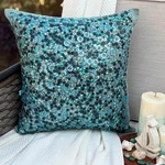 Pillow Cover Blue 16"X16", Couch Decor Silk Sequins Embellished - Sea The Dream. Fixed Price $47.34.