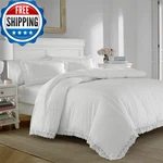 Laura Ashley - King Duvet Cover Set Reversible Cotton Bedding Matching Shams. Fixed Price $152.93.