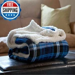 Lavish Home Blue Reversible Plaid Fleece Sherpa Throw 50X60 Cozy Blanket Couch. Fixed Price $42.59.