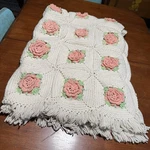 Vtg Floral Pink Rose Crochet Afghan Cottagecore Granny Blanket Throw 45 X 60. Fixed Price $48.00.
